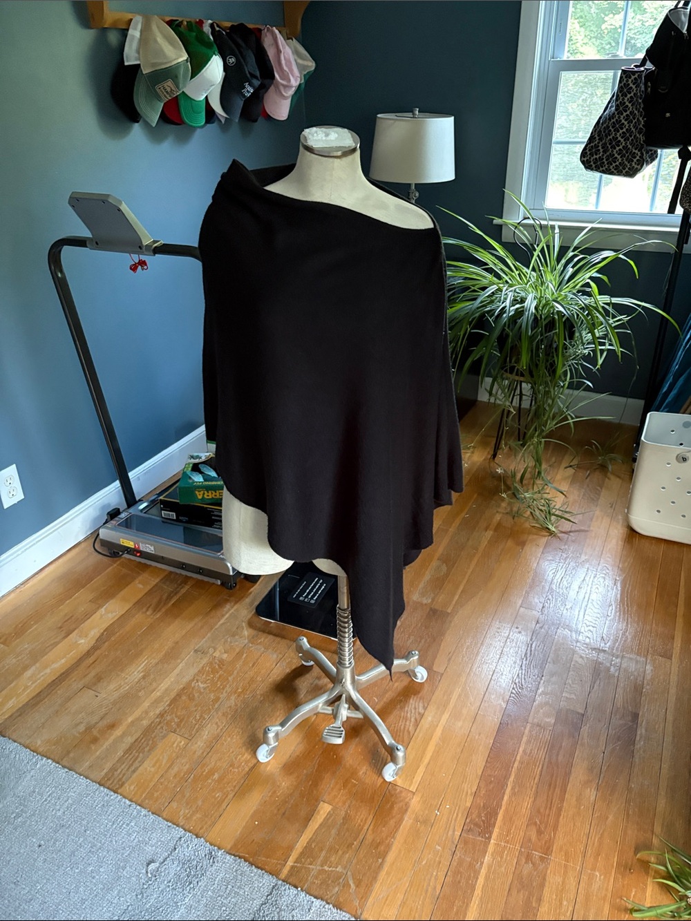 Black Asymmetric One-Shoulder Tunic Poncho